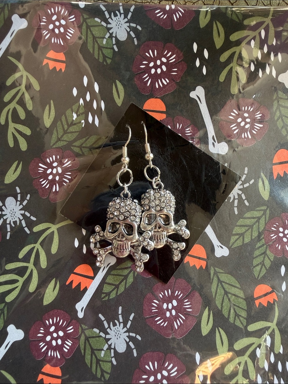 Artisan Skulltastic Silver & Rhinestone Earrings. Gothcore